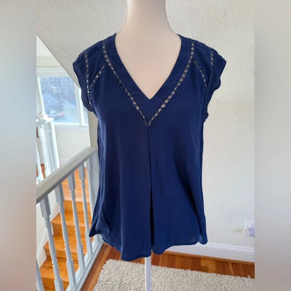 Rebecca Taylor Deep Blue Blouse with Lace Accents - Picture 9 of 9